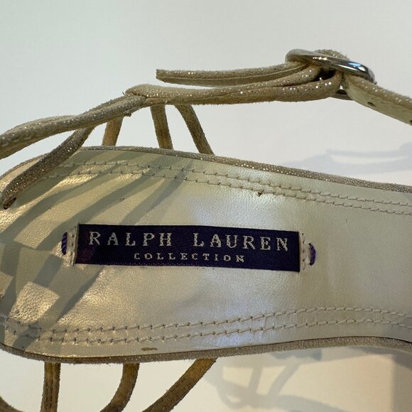 Ralph Lauren Purple Label Gold Suede Strappy Sandals, US 9 - Picture 8 of 16